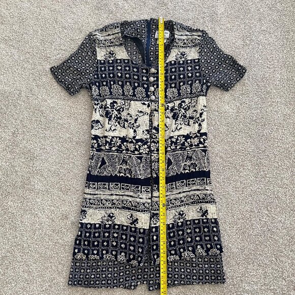 Vintage 90s Stuart Alan Boho Split Hem Geometric Floral Henley Button Dress P6 - Picture 13 of 13